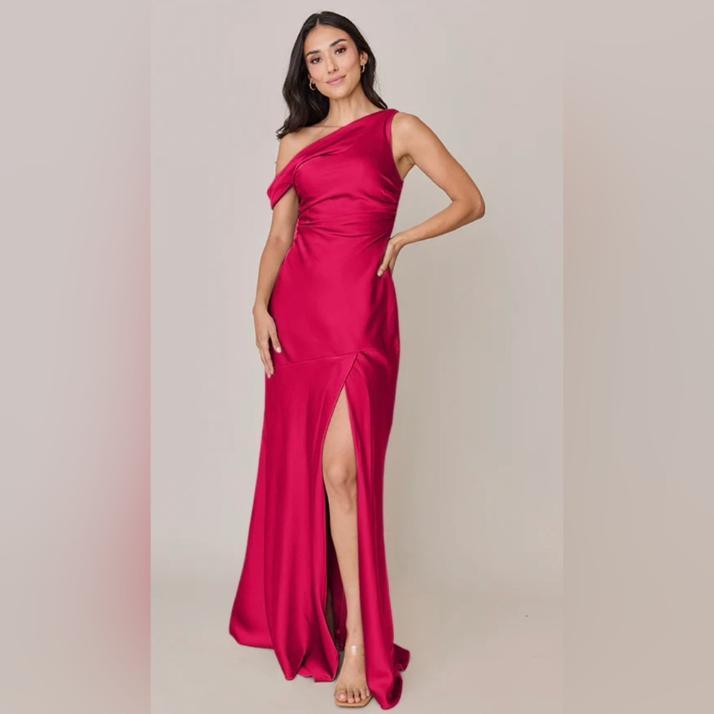 Revelry One-Shoulder hot pink Satin Gown